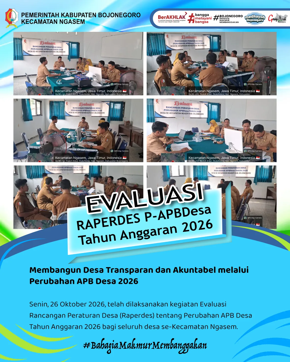 Evaluasi Rancangan Peraturan Desa tentang Perubahan APB Desa Tahun Anggaran 2026 bagi seluruh desa se-Kecamatan Ngasem.
