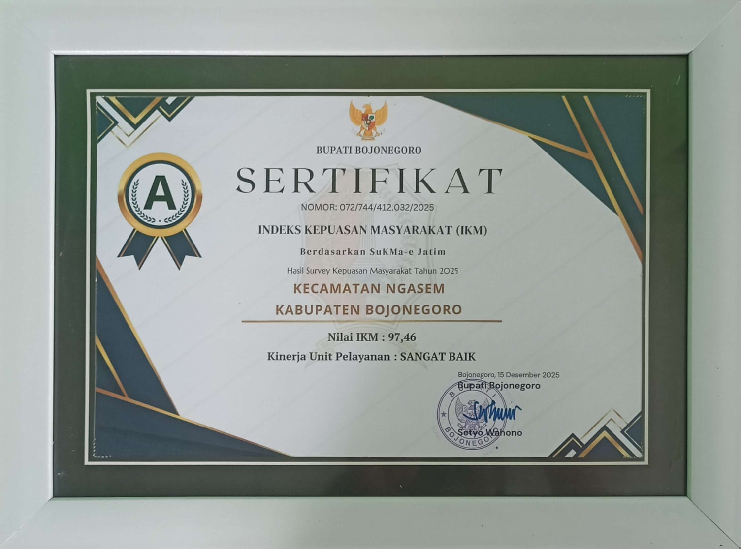 Kecamatan Ngasem Raih Predikat A (Sangat Baik) dengan Nilai IKM 97,46 di Tahun 2025